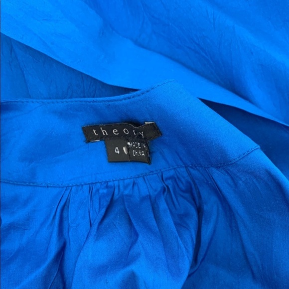 Theory Steffen A-line trapeze shift dress blue dupioni silk shoulder tie 4 - Picture 4 of 4